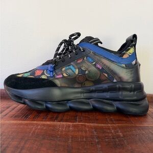 Versace Black and Colorful Patterned Sneakers